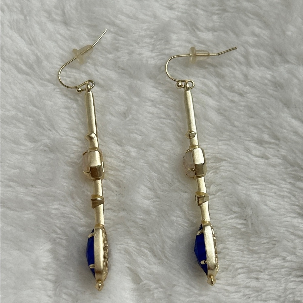 Kendra Scott Gold and Blue Dangle Earrings - Picture 5 of 6